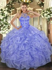 Attractive Lavender Sleeveless Asymmetrical Beading and Ruffles Lace Up 15 Quinceanera Dress