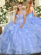 Ideal Sleeveless Appliques and Ruffles Lace Up 15th Birthday Dress