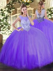 Floor Length Zipper Quinceanera Dress Lavender for Sweet 16 and Quinceanera with Beading