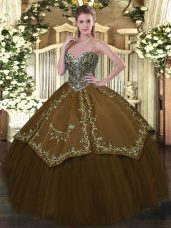Smart Brown Lace Up Sweetheart Beading and Embroidery Quinceanera Gown Taffeta and Tulle Sleeveless