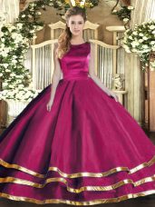Custom Design Fuchsia Sweet 16 Quinceanera Dress Military Ball and Sweet 16 and Quinceanera with Ruffled Layers Scoop Sleeveless Lace Up