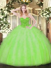 Clearance Sleeveless Floor Length Beading and Ruffles Lace Up Sweet 16 Dresses