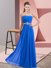 Romantic Blue Sleeveless Beading Floor Length Custom Made