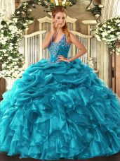 Luxurious Organza Sleeveless Floor Length Sweet 16 Quinceanera Dress and Beading and Ruffles and Pick Ups