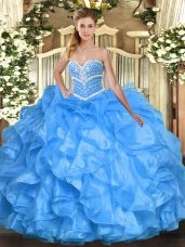 Fancy Baby Blue Sweetheart Lace Up Beading and Ruffles 15 Quinceanera Dress Sleeveless