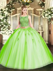 Sleeveless Floor Length Beading and Appliques Lace Up Sweet 16 Dresses
