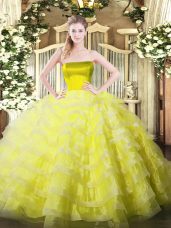 Attractive Yellow Zipper Vestidos de Quinceanera Ruffled Layers Sleeveless Floor Length