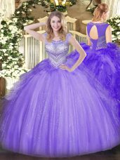 Fabulous Lavender Sleeveless Floor Length Beading Lace Up 15th Birthday Dress