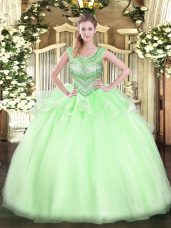 Amazing Organza Scoop Sleeveless Lace Up Beading Sweet 16 Dress in Apple Green