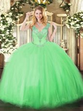 Dramatic Beading Vestidos de Quinceanera Apple Green Lace Up Sleeveless Floor Length