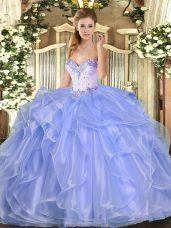 High Class Lavender Lace Up Sweetheart Beading and Ruffles Quinceanera Gown Organza Sleeveless