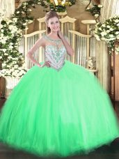 Best Floor Length Apple Green Quinceanera Gown Scoop Sleeveless Zipper