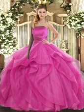 Ruffles Quinceanera Dresses Hot Pink Lace Up Sleeveless Floor Length