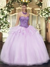 Lavender Quinceanera Gown Military Ball and Sweet 16 and Quinceanera with Beading and Ruffles Sweetheart Sleeveless Zipper