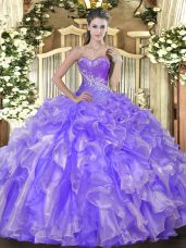 Best Selling Sweetheart Sleeveless Organza 15 Quinceanera Dress Beading and Ruffles Lace Up