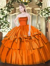 Sweet Orange Red Sleeveless Floor Length Ruffled Layers Zipper 15th Birthday Dress