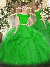 On Sale Tulle Short Sleeves Floor Length 15th Birthday Dress and Appliques and Ruffles