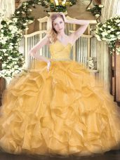 Suitable Sleeveless Zipper Floor Length Beading and Lace and Ruffles Quinceanera Dress