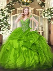 Lovely V-neck Lace Up Beading and Ruffles Quinceanera Gown Sleeveless