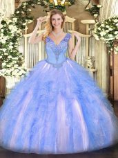 Popular Light Blue Sleeveless Organza Lace Up Sweet 16 Dresses for Military Ball and Sweet 16 and Quinceanera