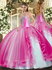 Cheap Fuchsia Sweet 16 Dresses Military Ball and Sweet 16 and Quinceanera with Beading and Ruffles Sweetheart Sleeveless Lace Up