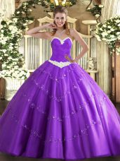 Sweetheart Sleeveless Tulle Quinceanera Dress Appliques Lace Up