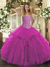 Colorful Sleeveless Beading and Ruffles Lace Up Sweet 16 Dresses