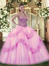Graceful Sweetheart Sleeveless Lace Up Quinceanera Gown Pink Tulle