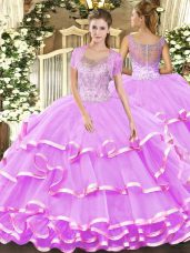 Dynamic Lilac Scoop Neckline Beading and Ruffled Layers Sweet 16 Dresses Sleeveless Clasp Handle