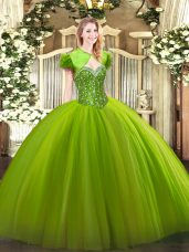 Ball Gowns Tulle Sweetheart Sleeveless Beading Floor Length Lace Up Quinceanera Dress