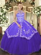 Beading and Embroidery Quinceanera Dresses Purple Lace Up Sleeveless Floor Length