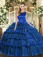 New Arrival Ball Gowns Quinceanera Gown Royal Blue Scoop Organza Sleeveless Floor Length Lace Up