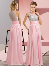 Suitable Baby Pink Prom Gown Prom and Party with Beading Scoop Sleeveless Side Zipper