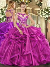 Chic Scoop Sleeveless Organza Vestidos de Quinceanera Beading and Appliques and Ruffles Lace Up