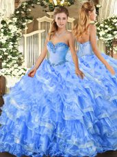 Baby Blue Lace Up Sweetheart Beading and Ruffled Layers Quinceanera Gowns Organza Sleeveless