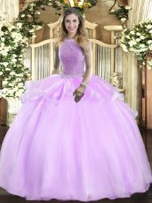 Floor Length Lilac Sweet 16 Quinceanera Dress High-neck Sleeveless Lace Up
