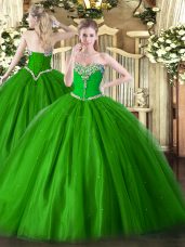 Modern Sweetheart Sleeveless Lace Up 15th Birthday Dress Green Tulle