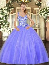 Exquisite Lavender Sweet 16 Dress Sweet 16 and Quinceanera with Beading Straps Sleeveless Lace Up