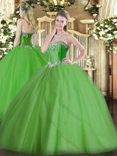 Exceptional Lace Up Quinceanera Dresses Green for Military Ball and Sweet 16 and Quinceanera with Beading Brush Train