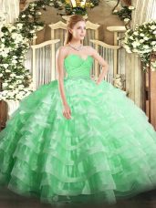 Classical Tulle Sleeveless Floor Length Sweet 16 Dresses and Beading and Lace and Ruffled Layers