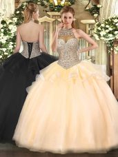 Elegant Sleeveless Beading Lace Up Ball Gown Prom Dress