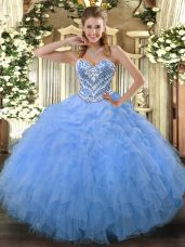 Ball Gowns 15th Birthday Dress Aqua Blue Sweetheart Tulle Sleeveless Floor Length Side Zipper