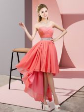 Chic Watermelon Red Sweetheart Neckline Beading Homecoming Dress Sleeveless Lace Up