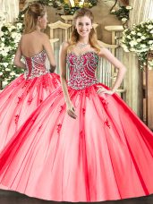 Ball Gowns Quinceanera Dress Coral Red Sweetheart Tulle Sleeveless Floor Length Lace Up