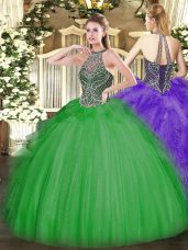 Free and Easy Green Sweetheart Neckline Beading Quinceanera Gown Sleeveless Lace Up