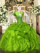 Super Sleeveless Organza Lace Up 15 Quinceanera Dress for Military Ball and Sweet 16 and Quinceanera