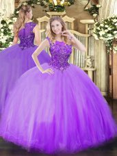 Deluxe Tulle Sleeveless Floor Length Quinceanera Gown and Beading