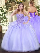 High Quality Lavender Ball Gowns Appliques Quinceanera Dress Lace Up Organza Sleeveless Floor Length