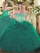 Top Selling Ball Gowns Quince Ball Gowns Turquoise Sweetheart Organza Sleeveless Floor Length Lace Up