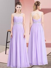 Pretty Lavender Scoop Lace Up Beading Prom Party Dress Sleeveless